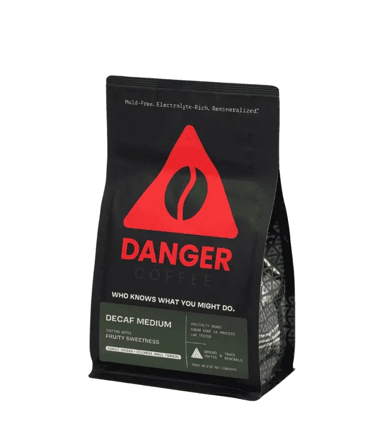Buy Danger Coffee Decaf Medium Roast Ground Mineralized Coffee at LiveHelfi