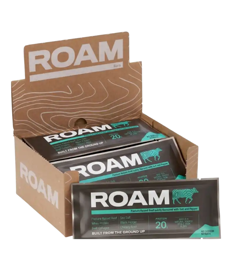 Buy ROAM Food Grass-Fed Beef Bar Salt, Pepper & Porcini 12 Bars at LiveHelfi